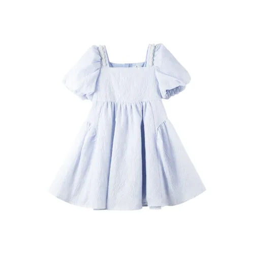 MUCMUKN Однотонный Умеренный Детское Платье Летнее Светло-Синий