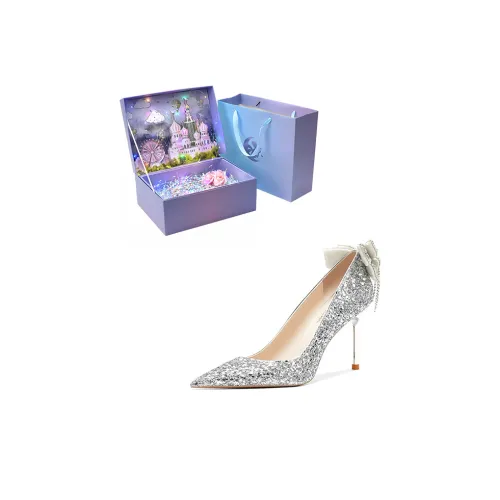 ROBINHOOD Замок Эксклюзив 3D Коробка Узкий каблук Высокие каблуки Женские Серебристый