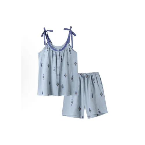 MEIJIAO Серо-голубой алмазный узор женские пижамные комплекты