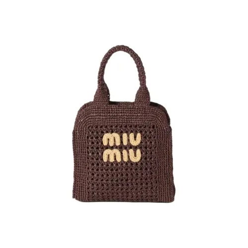 MIU MIU Raffia Tote Bag Shopping Bag Shoulder Bag Handbag Women's Chestnut Brown