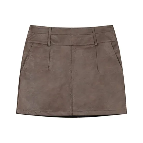 SKYA Кожаные короткие юбки Женские Коричневый