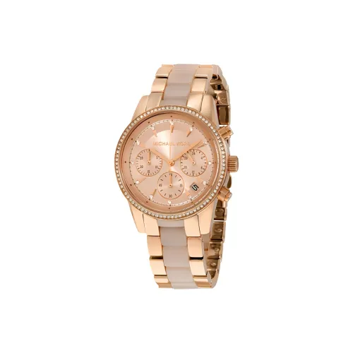 MICHAEL KORS Наручные часы Кварцевый механизм Нержавеющая сталь Ацетатный ремешок 37 мм Розовое золото Циферблат Женские часы
