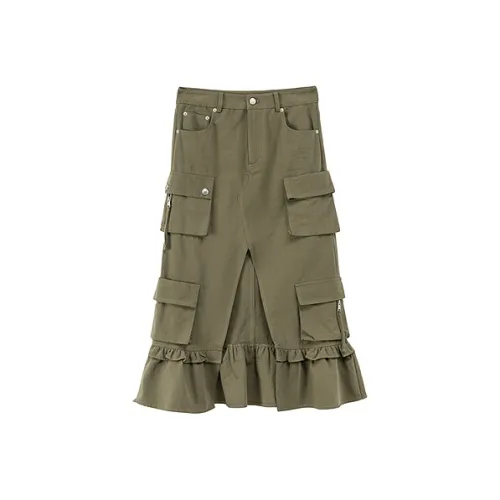 CHUU Повседневные короткие юбки женские армейский зеленый
