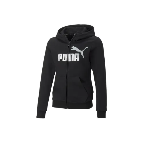 PUMA Свитшот с капюшоном и молнией Essentials+ Логотип для детей и подростков Толстовка Черный