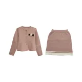 Розовый комплект из двух частей (кардиган + короткая юбка)