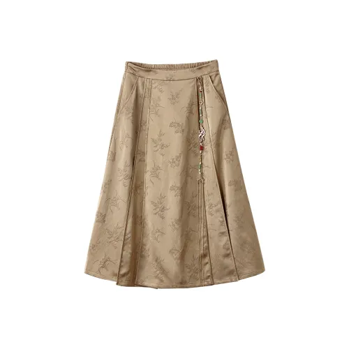 XIANGYING Повседневная длинная юбка женская CAMEL