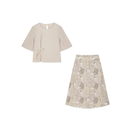 IHIMI SS24 Комплект с юбкой Женские Винтаж Абрикос С принтом