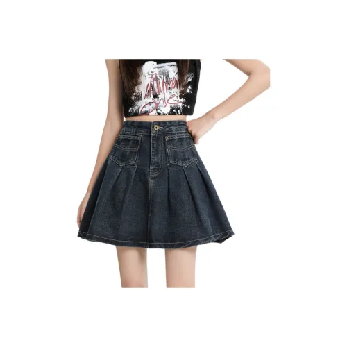 HELEH Повседневный Длинный Юбка Женская Синие Серые