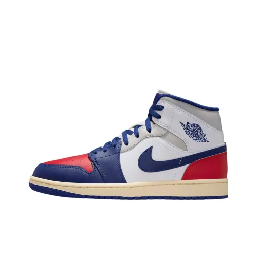 Jordan Air Jordan 1 Slip-resistant Abrasion-resistant MID Топ Винтажные баскетбольные кроссовки Унисекс Синий Белый