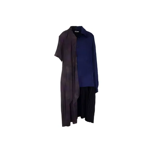 Balenciaga SS21 Длинное платье с длинными рукавами обычный крой женское синий