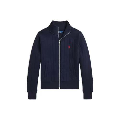 Polo Ralph Lauren FW24 Однотонный Лоскутное шитье Пони Вышивка Молния Длинный рукав Морской синий Детский