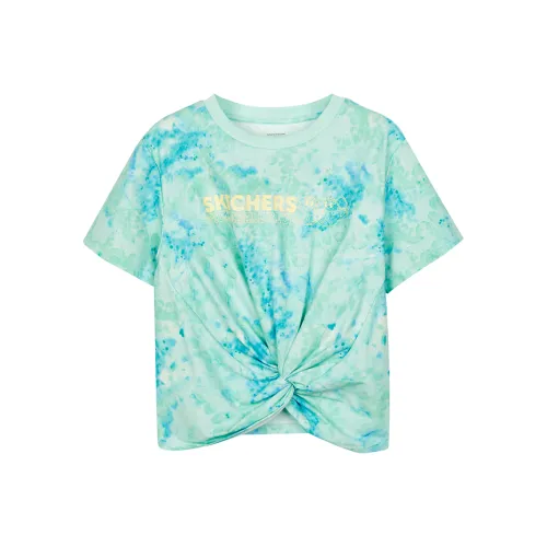 Skechers T-Shirt Синий Зеленый Циановый Tie Dye С принтом по всей поверхности Подростки