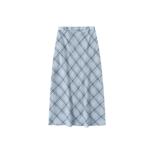 CYCLE DOCUMENT Повседневная длинная юбка женская светло-синяя в клетку