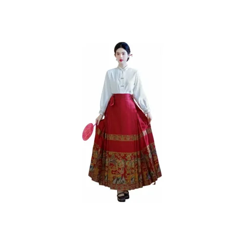 CHICCLO Комплект Одежды Рубашка + Китайская Юбка с узором "Конское Лицо" Женская Ханьфу