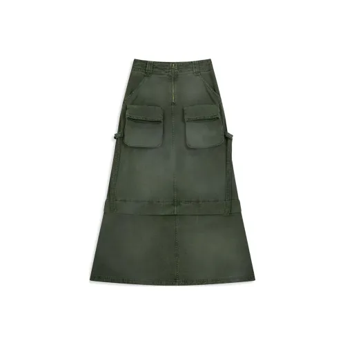 OPEN YY Карман для рабочей одежды Maxi Юбка Повседневный Длинный Юбка Женские Хаки Хаки