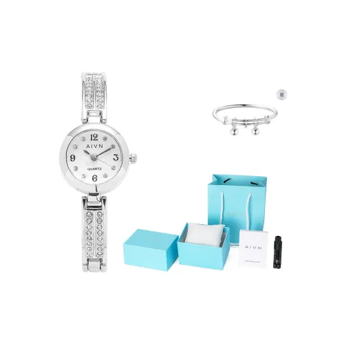 AIVN Rhinestone Embellished Браслет и Набор Часов Кварцевый механизм Сплав Ремешок Часы Женские Белый циферблат