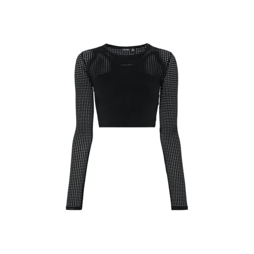 CK Calvin Klein Длинный рукав Укороченный Спортивный топ Тренировочная одежда Женская Черный