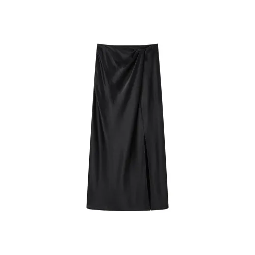 PEACEBIRD Повседневный Длинный Юбка Женская Черная