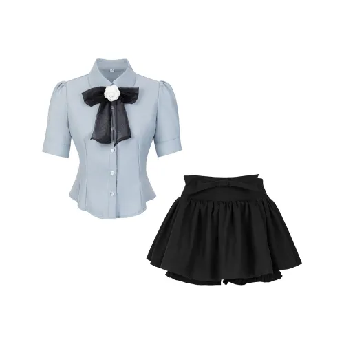 Одежда Наборы Рубашка+Юбка+Арочный Галстук Женская Униформа