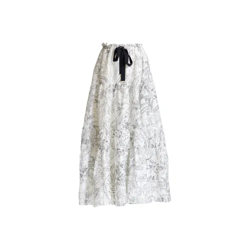 LIZZY Повседневный Длинный Юбка Женская Черная с Белым Цветочным