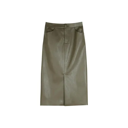 BLUEerror Повседневный Длинный Юбка Женская Оливково-зеленый