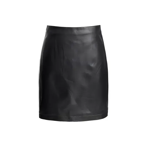 LIZZY Кожаная короткая юбка женская черного цвета