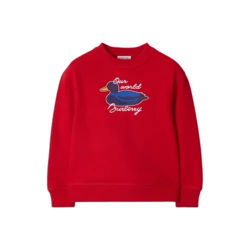 Burberry FW24 Logo Letter Утка Принт Круглый вырез Длинный рукав Красный Детский