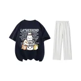 Комплект одежды (Темно-синяя футболка + Бело-серые повседневные штаны)