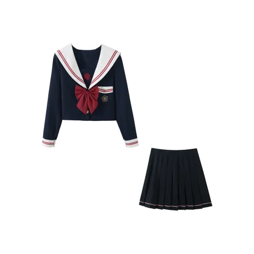 KAZAN UNIFORM Женские Длинный рукав Белый воротник Красный BOOK Темно-синий матроска Комплекты одежды