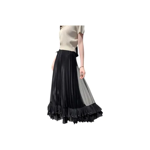 HTHK Повседневный Длинный Юбка Женская Черный Абрикос Розовый