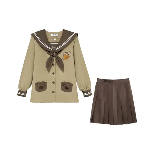 SHENBEI JK Медвежонок Длинный рукав + юбка + галстук-бабочка Женская униформа