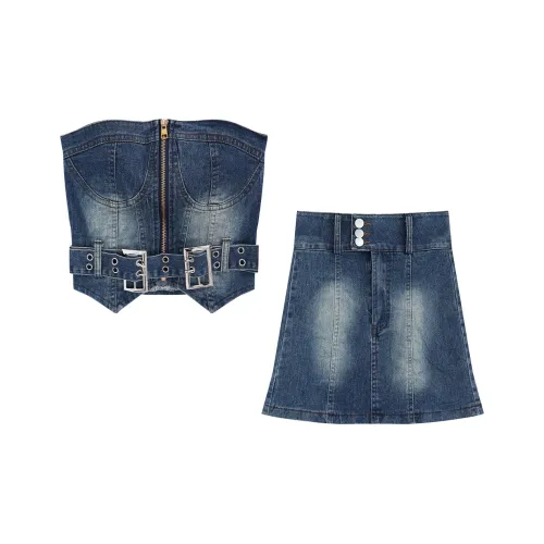 DGMZ Комплект с юбкой Женские Джинсовый синий