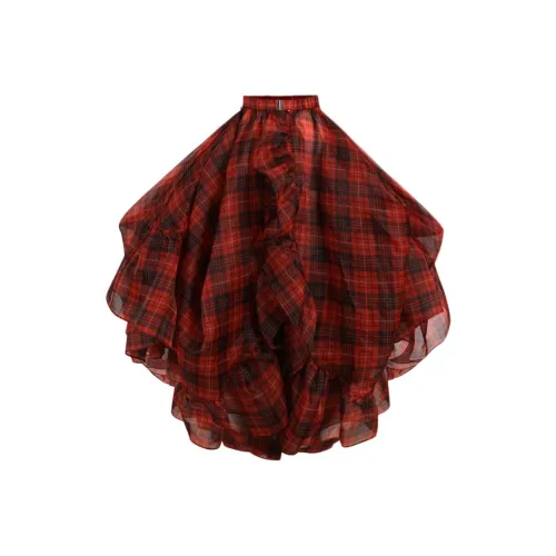 Selkie Коллекция FW24 Повседневный Длинный Юбка Женские Королевский TARTAN Красный с Классическим Клетчатым Принт