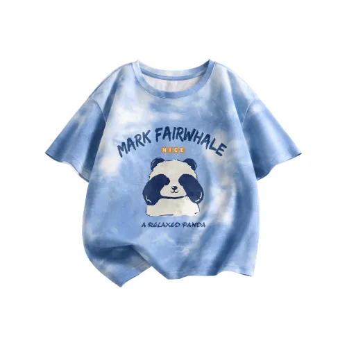FAIRWHALE T-рубашка Детская с глазами прикрывающими панду синего и белого цвета
