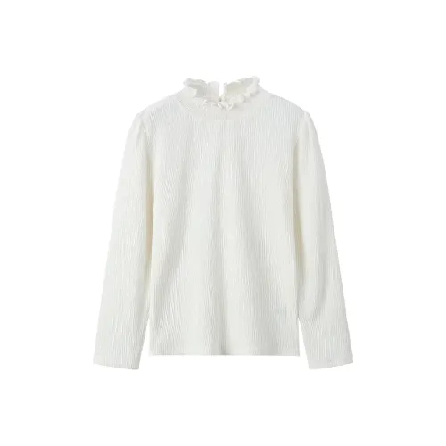 Simyke Пологий Длинный Рукав Т-Рубашка Для Школьного возраста Девочки Внутренний Кружевной Отделка Вязаный Топ Белый Малыш