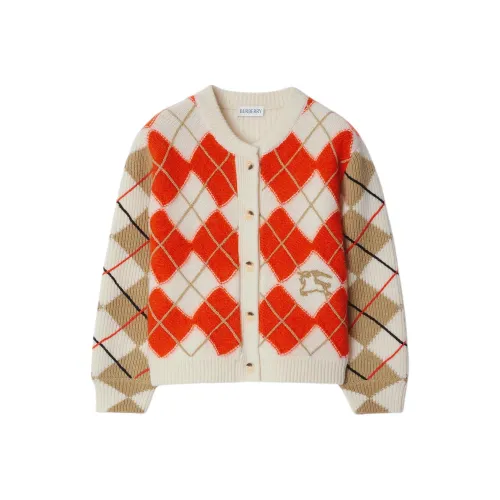 Burberry FW24 Ромб Узор Круглый Вырез Одинадержащий Длинный Рукав Бежевый Детский