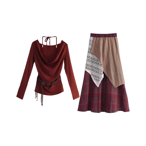 DOSOHEB Комплект с юбкой Женские Красный Двухкомпонентный комплект