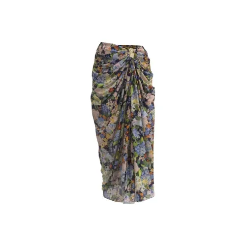 URBAN REVIVO Повседневный Длинный Юбка Женская Сине-Зеленая С Принт