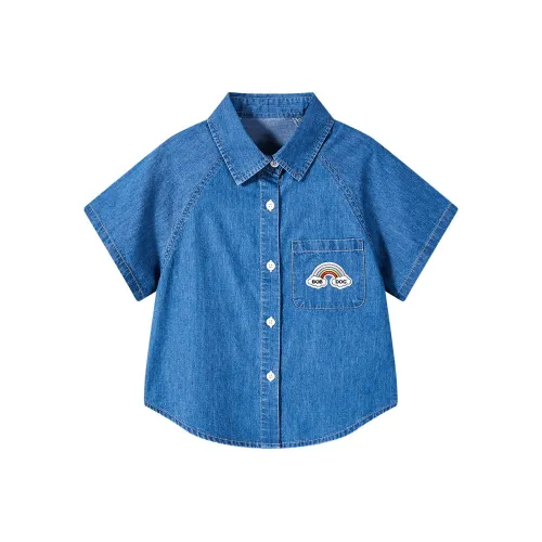 Disney Мультяшный Детский Джинсовые Рубашки Летние Детский Джинсовый Синий