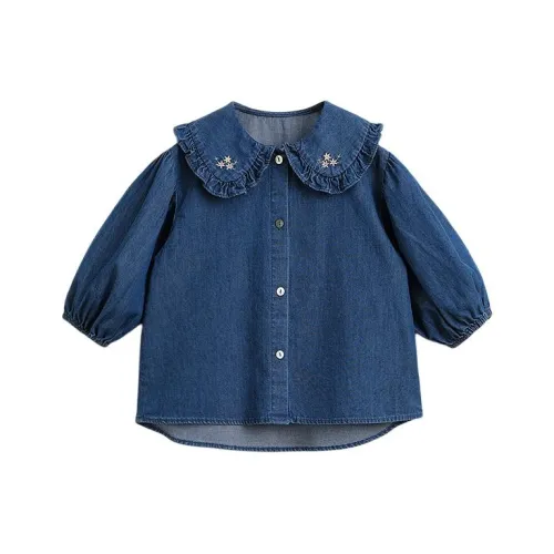 MARC JANIE Растение и Цветочный Печатный Детский Джинсовая Рубашка Весенний Осенний Малыш Темный Аква Синий