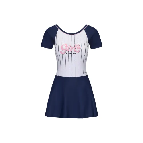 DECATHLON One-piece Swimsuit Women's Blue White DECATHLON Синие Белые Женские Однотонный Купальник