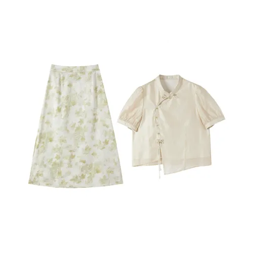 XIANGYING Комплект с юбкой Женские Бежевый Желтый