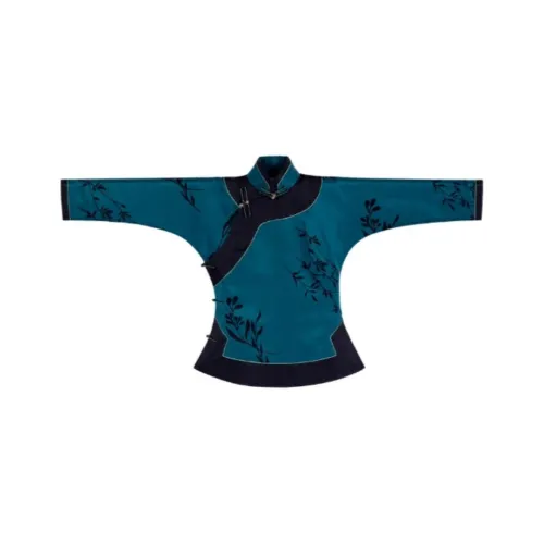 YICHENGFENGXU Ханьфу Женские Синий Принт Облегающий крой Топ Шелковый атлас Cloud Brocade