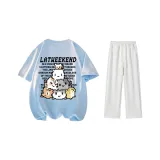 Комплект одежды (Светло-синяя футболка + Бело-серые повседневные штаны)