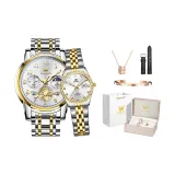 Стальной ремешок, белый циферблат, пара часов [Корона, коробка]