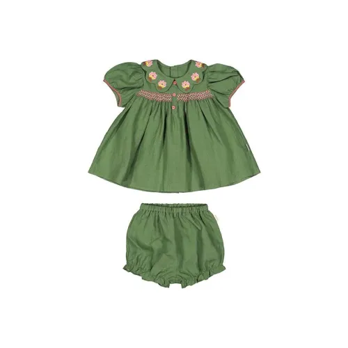 Happyology Цветочный Вышивка Отложной воротник Пуловер Короткий рукав Топ Комплект 2 предмета Набор для детей 3-7 лет