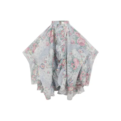 Selkie Коллекция SS24 Повседневный Длинный Юбка Женская Белая Основа Все Сезон Лепесток Лоскутный С принтом