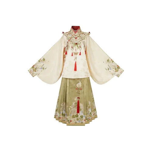 Cloud Hidden Moon Embroidery Ханьфу Женские Зеленый