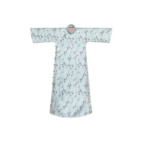 YICHENGFENGXU Чунсам Женский Синий Жаккард Сатин Двусторонний Чунсам с Смесью Подкладки