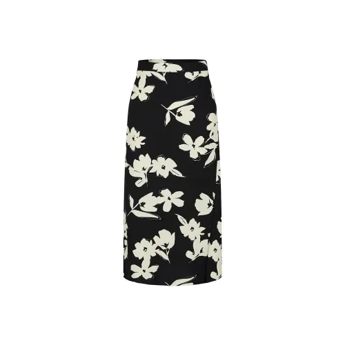 JZ. ANNAKRO Повседневный Длинный Юбка Женские Цветочный Черный